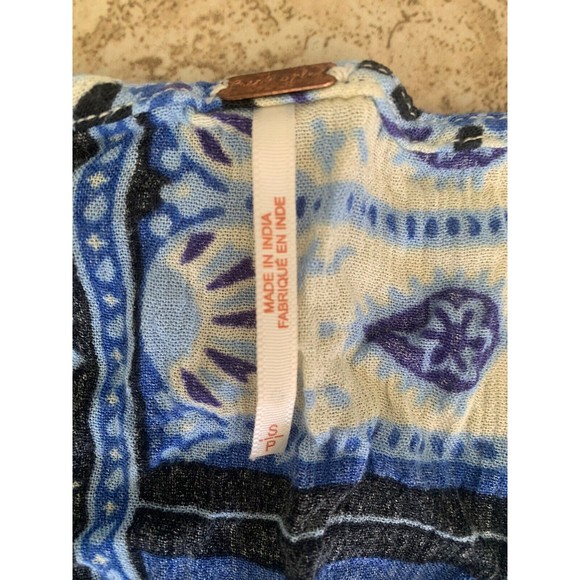 Free People Indigo Rosalie Wrap Top Blue Deep V Boho Ruffle Sleeve Size small - Picture 3 of 12